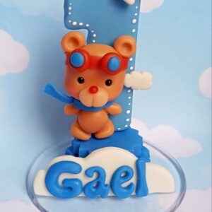Vela Simples Ursinho Aviador Personalizável